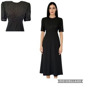 Stunning Vintage Black Beaded Sequins High Waist Classic Evening Gown